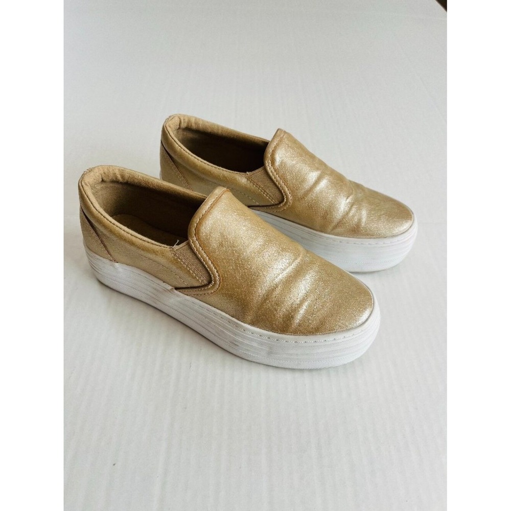 Woolworths Womens Sz 5.5 Gold Platform Slip On Sneakers Shoes